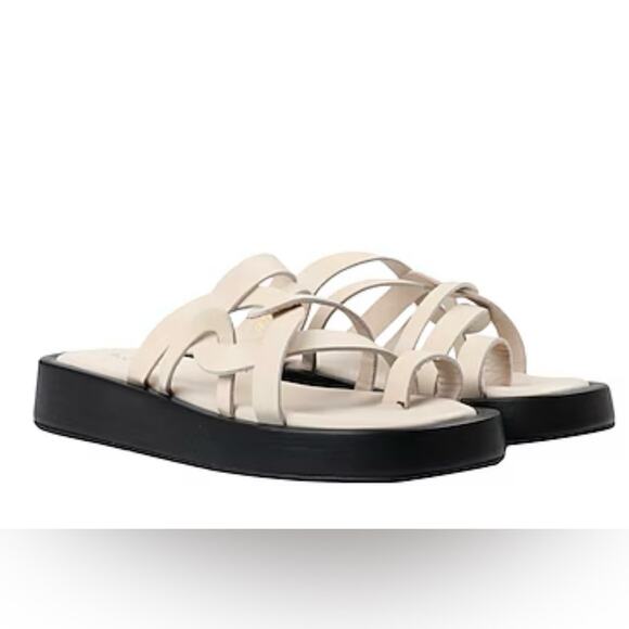 Alohas Ivory Toe Ring Strappy Flat Sandals Flip Flops Minimalist Sz 41 - Picture 1 of 10